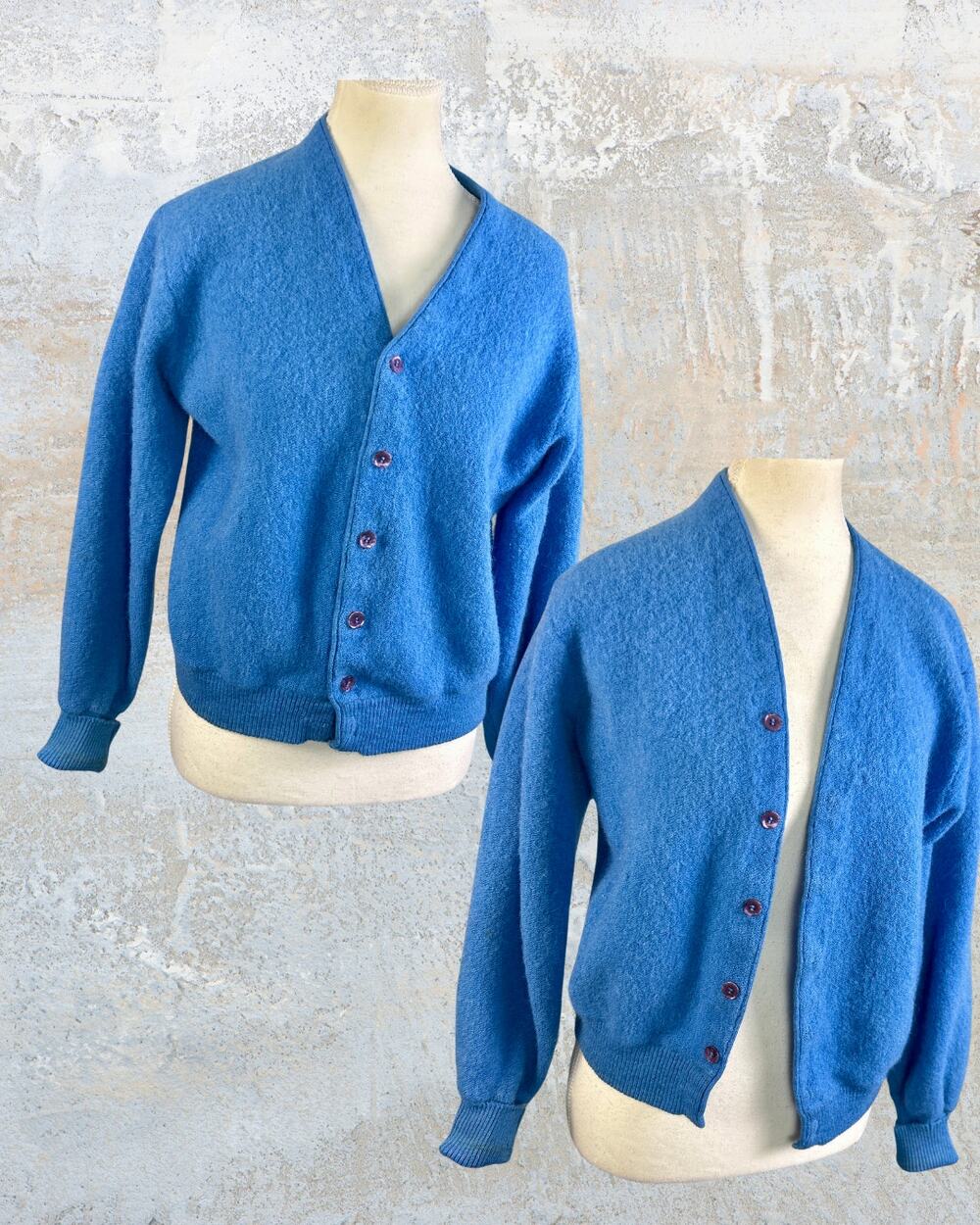 Vintage 70s Towncraft  JCPenney Blue  Alpaca Worsted Wool Cardigan Sweater S